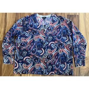 Talbots Petites Womens Merino Wool Sweater Size 2Xp Paisley Button Up Cardigan
